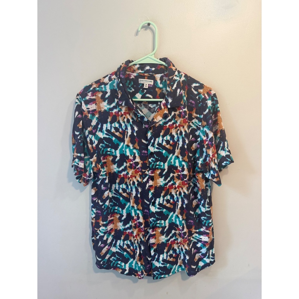 Earthbound Trading Co Mens Abstract Tie Dye Rayon Button Down Shirt Medium 607